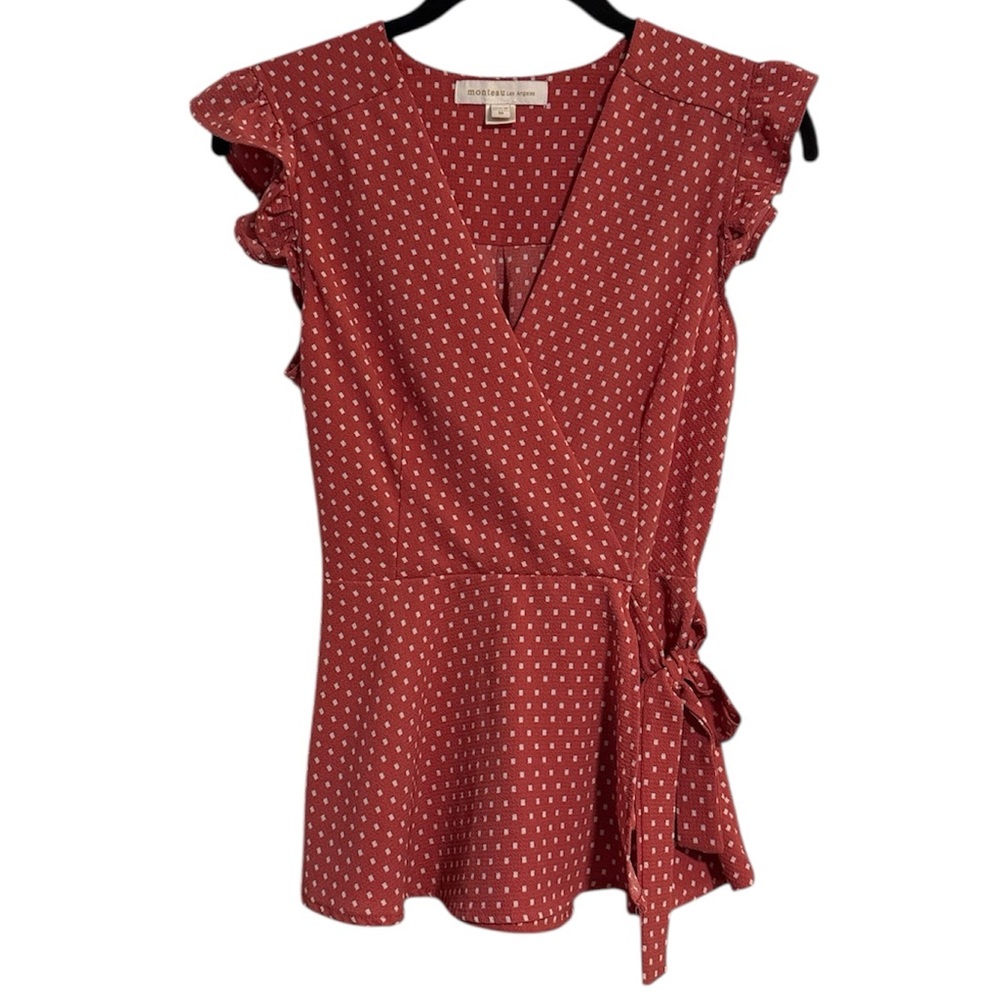 🌻 Monteau Peachy Pink Polka Dot Blouse